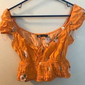 Cute orange floral ruche Zara top